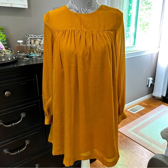 H&M Mustard Orange Long Sleeve Shift Dress Size 4 - Picture 16 of 16